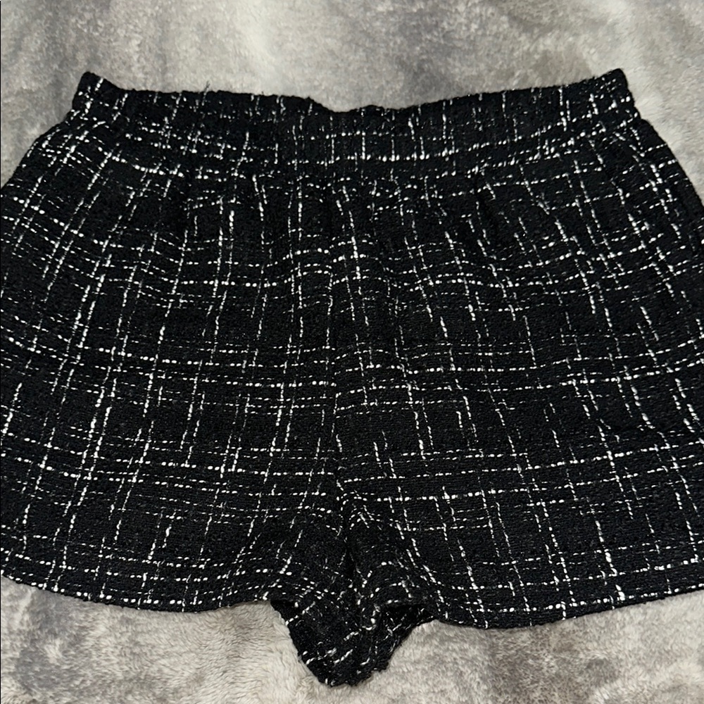 Women's Black and White Tweed Shorts